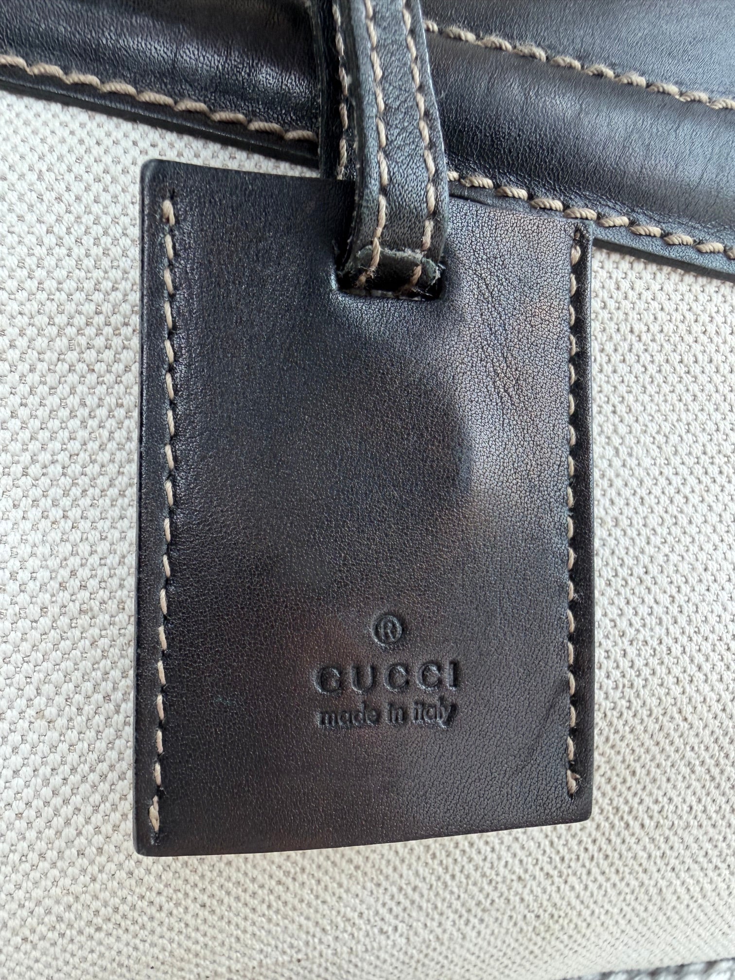 SOLD - Gucci Vintage East West Cream and Black Satchel