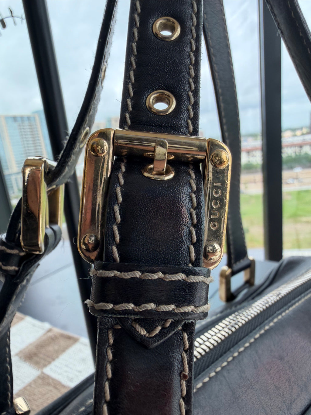 SOLD - Gucci Vintage East West Cream and Black Satchel