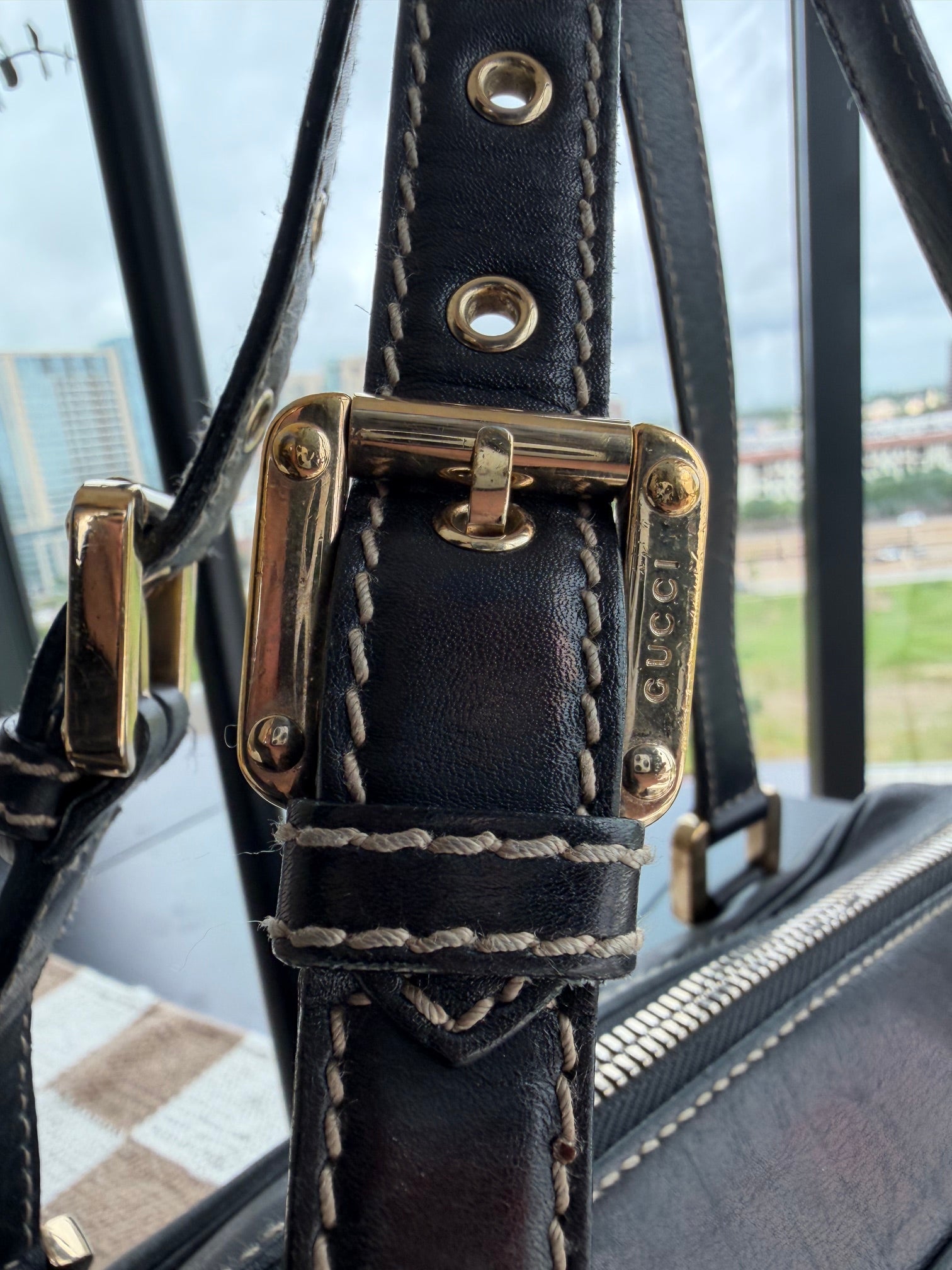 SOLD - Gucci Vintage East West Cream and Black Satchel