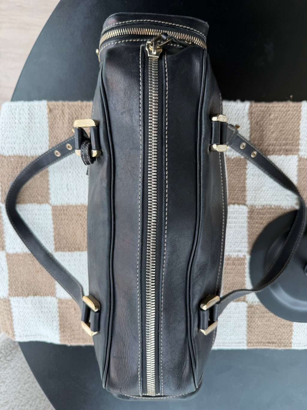 SOLD - Gucci Vintage East West Cream and Black Satchel
