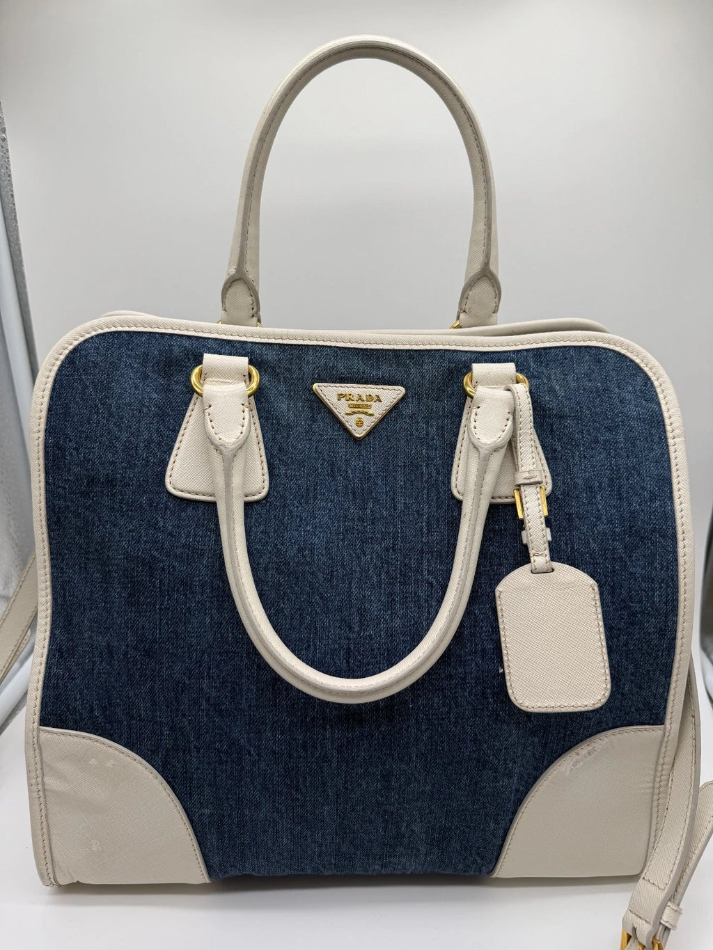 Prada Denim & Saffiano Leather Bauletto Bag