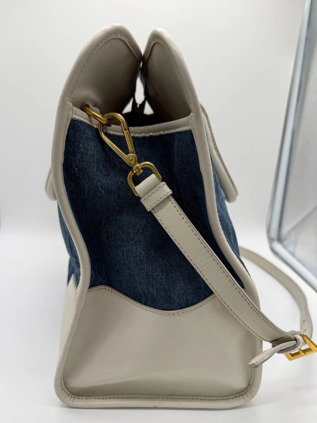Prada Denim & Saffiano Leather Bauletto Bag