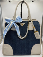Prada Denim & Saffiano Leather Bauletto Bag