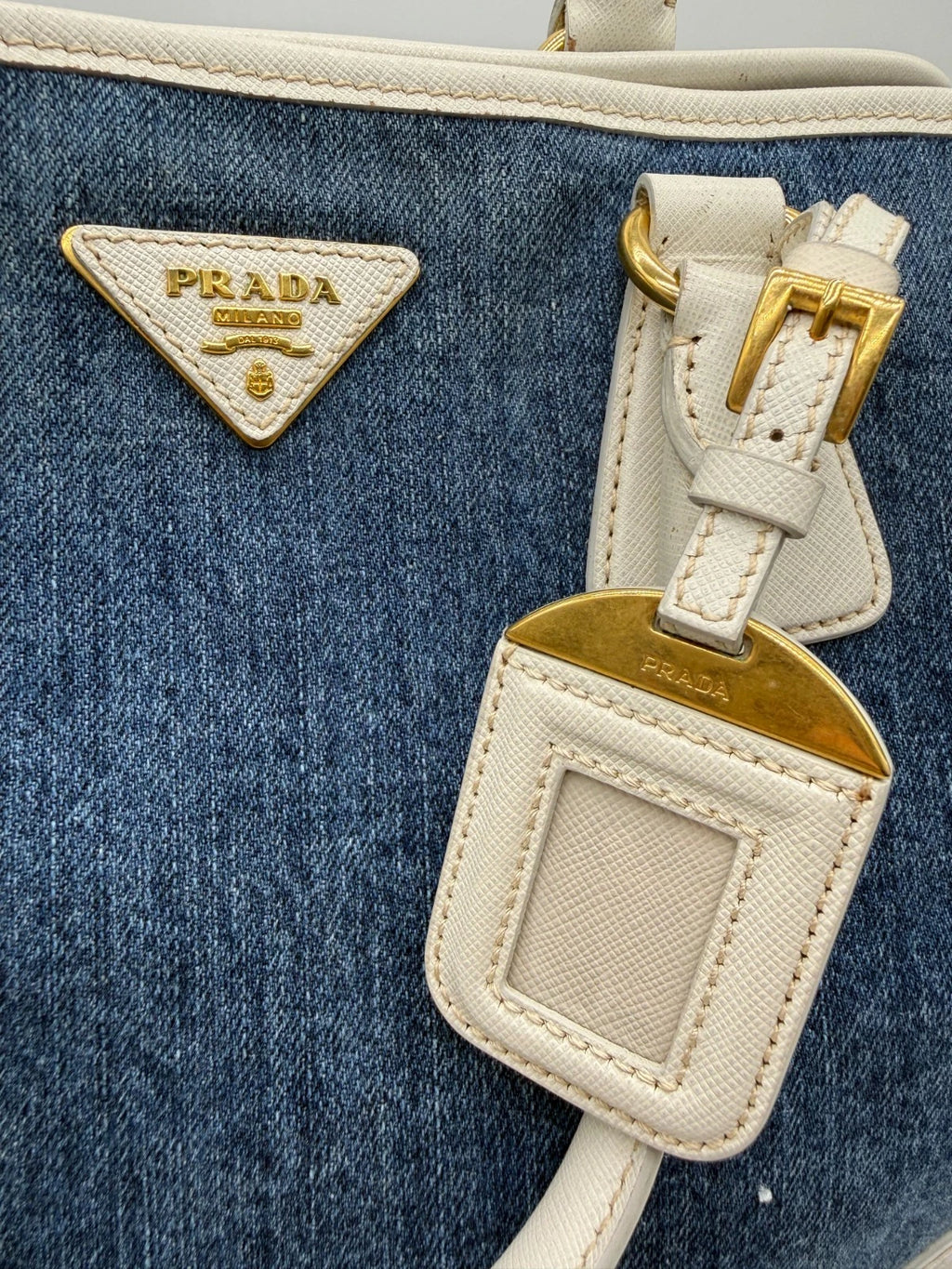 Prada Denim & Saffiano Leather Bauletto Bag