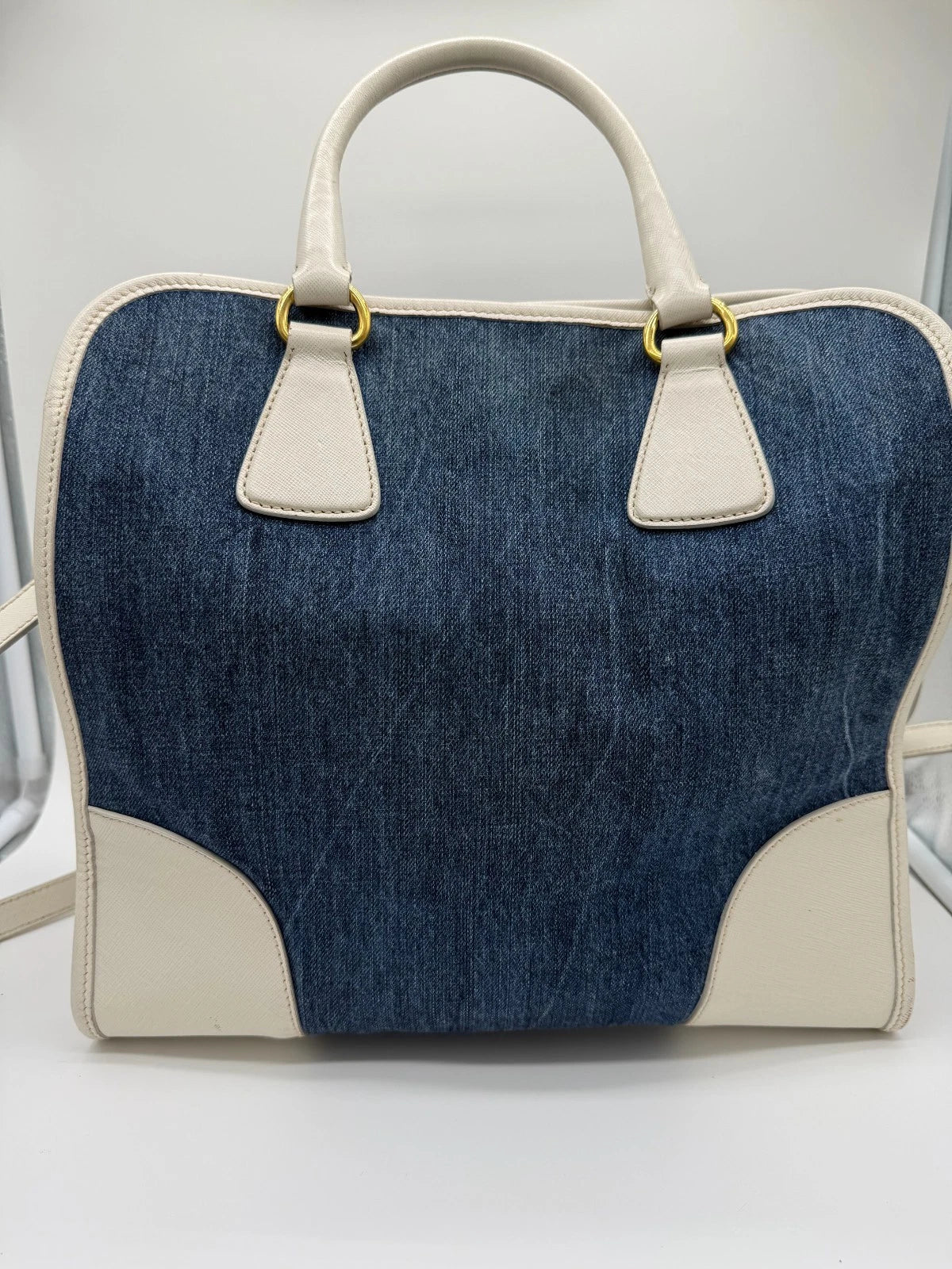 Prada Denim & Saffiano Leather Bauletto Bag