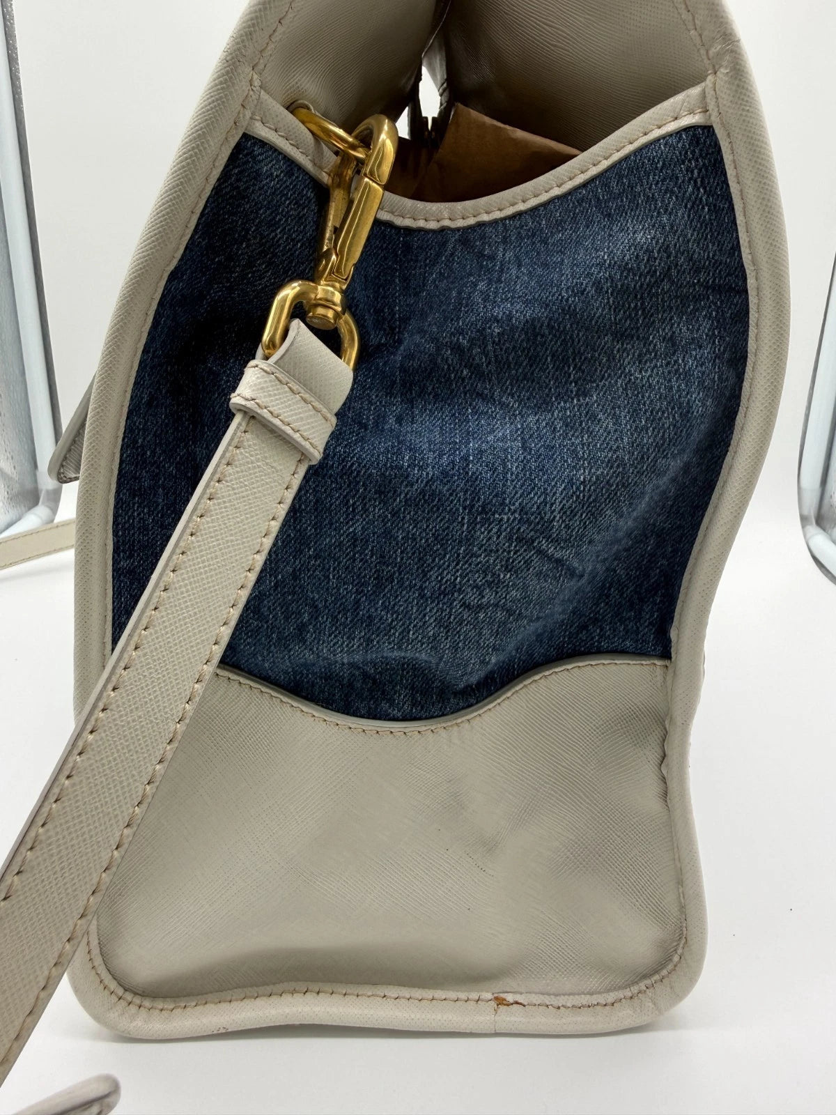 Prada Denim & Saffiano Leather Bauletto Bag