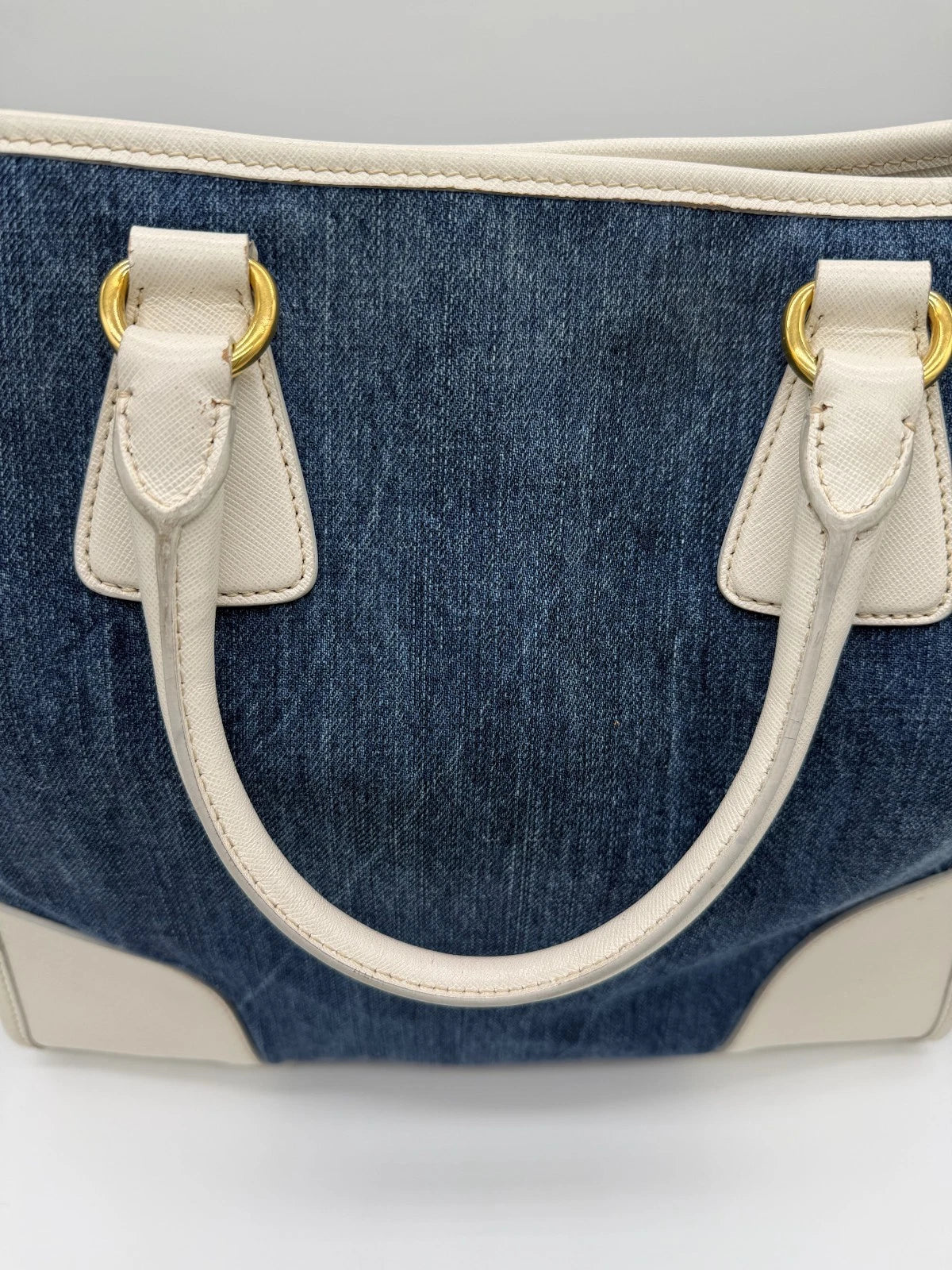 Prada Denim & Saffiano Leather Bauletto Bag